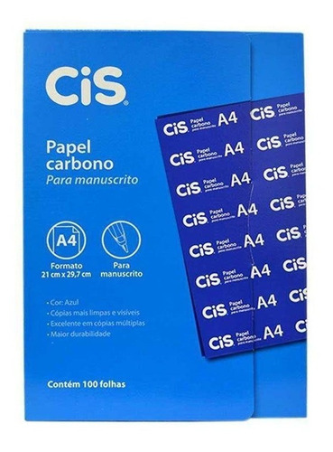 Papel Carbono Azul Para Manuscrito A4 Pct Com 100 Folhas