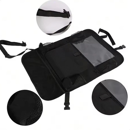 Organizador Asiento Auto Bolsillo Porta Tablet Botella Liso Negro