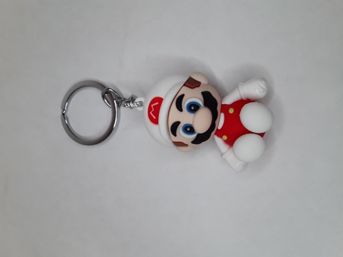 Figura Keychain Super Mario Bross Mario Gorro Blanco 6 Cm