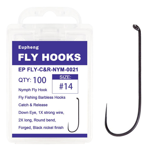 Fly Fishing Hooks 100pc Pack Barbless Catch & Release Dry We