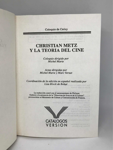 Imagen 3 de 8 de Christian Metz Y La Teoria Del Cine Coloquio De Cerisy