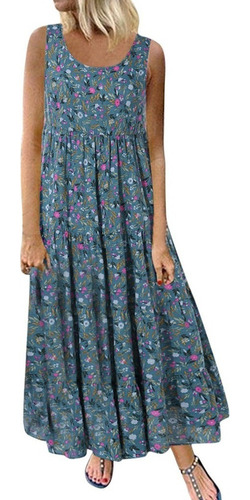 Un Vestido Floral Diario Holgado Sin Mangas De Talla Grande