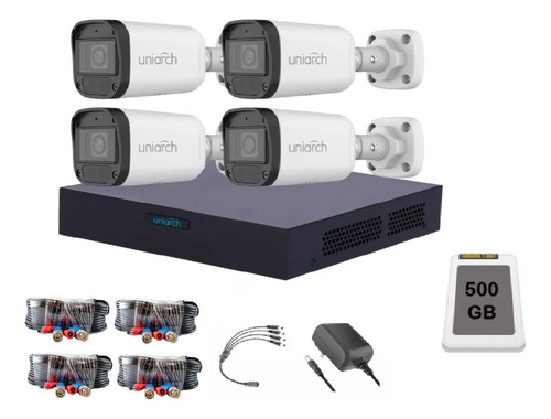 Kit 4 Cámaras 2 Mpx Exterior 2.8mm 20m Ir Uniarch dwdr 500gb Color Blanco