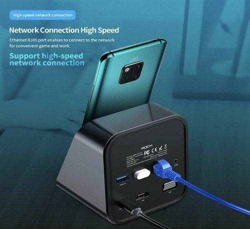 Imagen 9 de 10 de Hub Usb C 7 En 1 Hdmi Vga Rj45 3.5mm Usb 3.0 Cloud - Rock