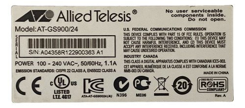 Allied Telesis Switch Ethernet 24 Puertos Gs900/24 - No Box
