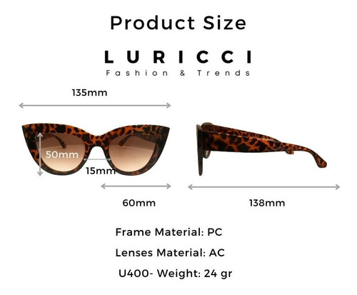 Imagen 2 de 4 de Lentes De Sol Luricci - Retro Cat Eye + Funda + Paño