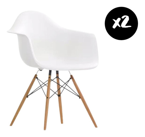 Sillón De Comedor Diseño Plástico Base Madera - Eames X 2 Color de la estructura de la silla Blanco
