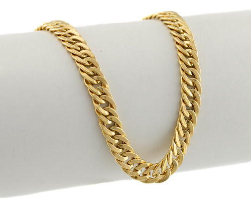 Pulseira Feminina Ouro 18k Grumet Dupla 6.7 21 Cm Novidade