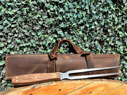 Set Parrillero Portable Cuchillo + Tenedor + Funda Cuero Pro