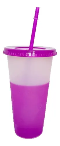 20pzs Vasos Magicos Cambian De Color Con Tapa Y Popote 710ml