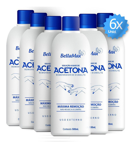 Acetona para uñas 6 unidades de Bella Mix de 500 ml