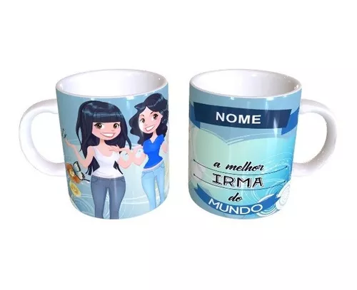 Caneca Flork Meme Amor de Irmãos/Irmãs Porcelana Personalizada 325ml