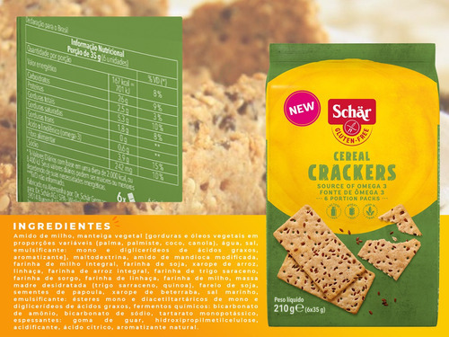 Kit 3 Biscoito Crackers Multigrãos Sem Glúten Schar 210g