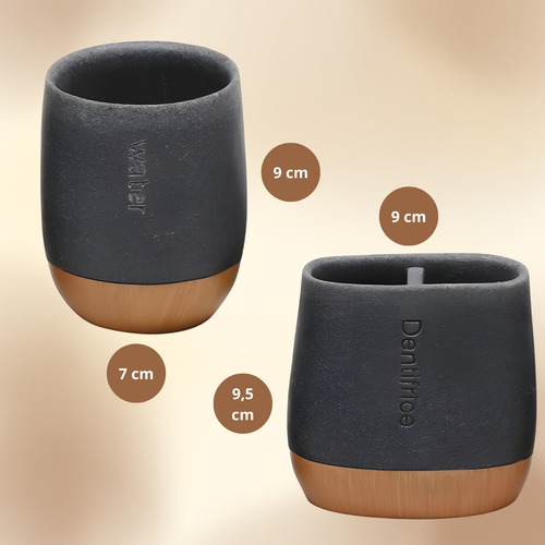 Set De Baño Resina X 4 Piezas Jabonera Vaso Cepillo Dispense Gris Oscuro
