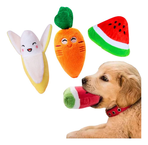 Kit 3 Pelucia Pet Brinquedo Mordedor Com Som Cenoura Banana