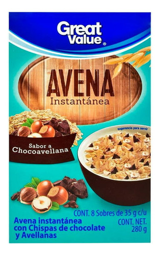 Avena Instantanea Great Value Chocoavellana 8 Sobres