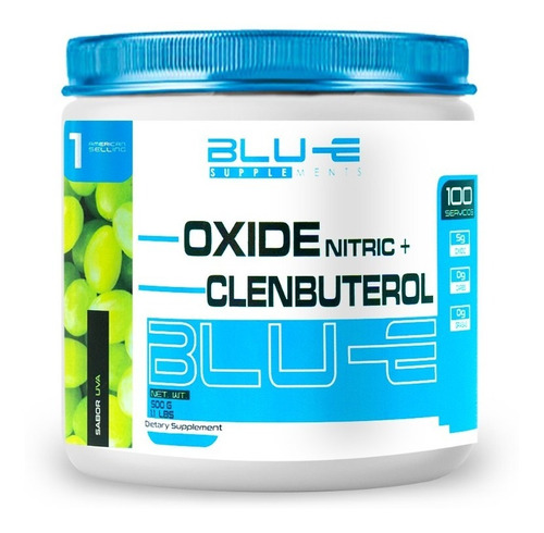 Óxido Nítrico + Clenbuterol Blu-e 500g Pre Entreno Sabores Sabor Uva