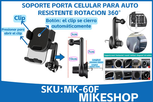 Soporte Porta Celular Teléfono Para Auto Giratorio 360° Negro