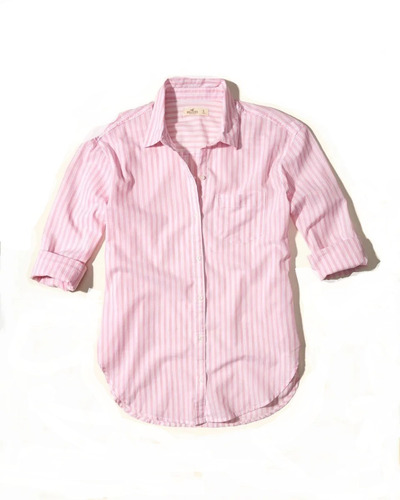 Hollister Lic.camisa Dama Rosa Con Blanco Imp. H66