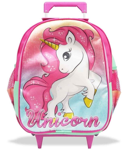 Mochila Escolar Infantil Rodinhas M Unicórnio Fantasy F1 Cor Vermelho