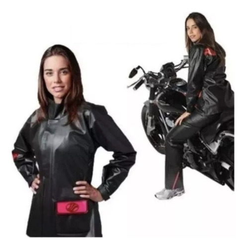 Capa De Chuva Feminina Motoqueira Alba Modelo Europa Preto