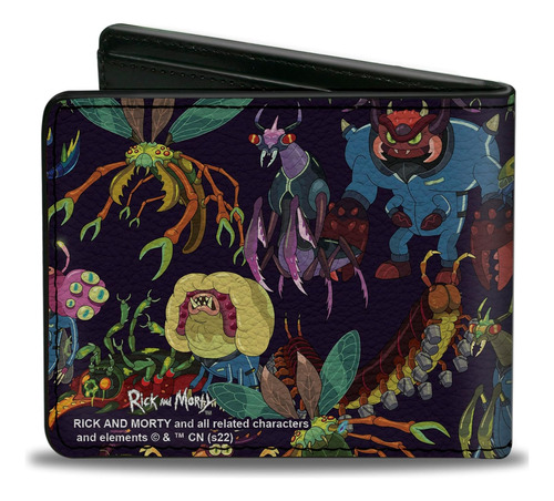 Cartera Rick And Morty Collage De Criaturas, Nueva Original Negro Con Personajes