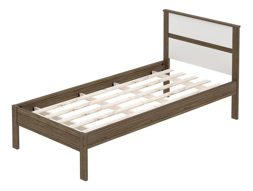 Cama De Solteiro Madeira Cm8004 Nogal/branco - Tecno Mobili Cor Marrom Amarelado