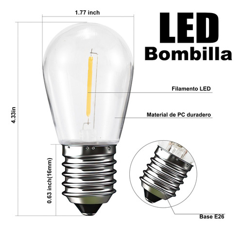 Led Guirnalda De Luces 12+2 Focos Exterior Impermeable 7.5m Luces Blanco