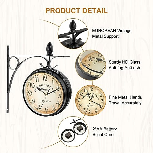Reloj De Pared Doble Cara 25 Cm Hierro Forjado Estilo Vintag