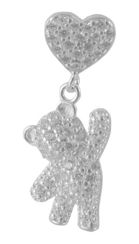 Broquel Oso Colgando Plata Fina 925, 100% Zirconia Aaa
