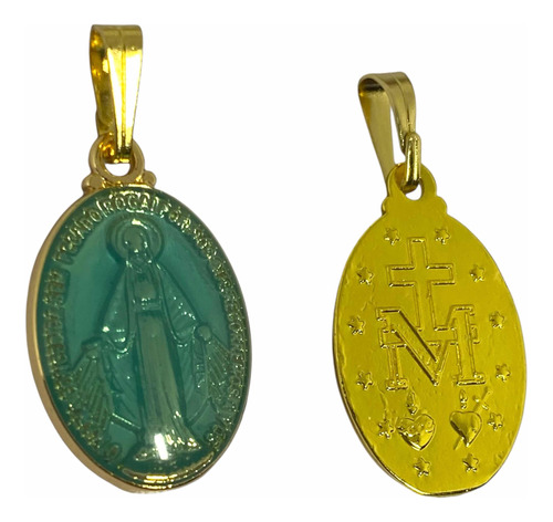 Dije Medalla Virgen De Los Rayos Celeste Bañado En Oro