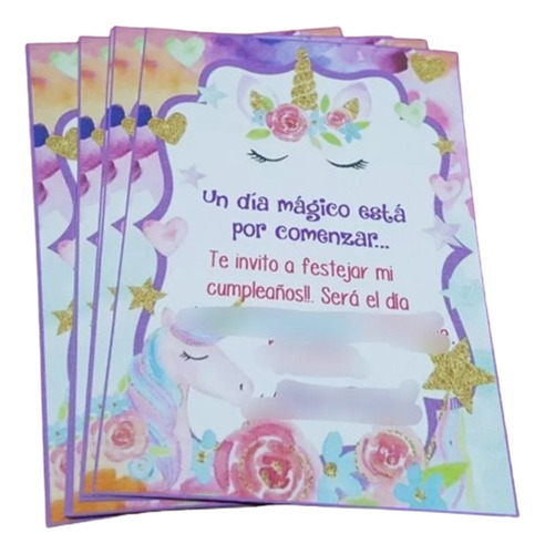 Tarjeta  Invitación De Unicornios Personalizadas X15