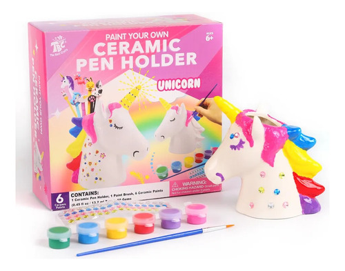 Set Arte Portalápices Cerámica Unicornio Pintar Y Decorar