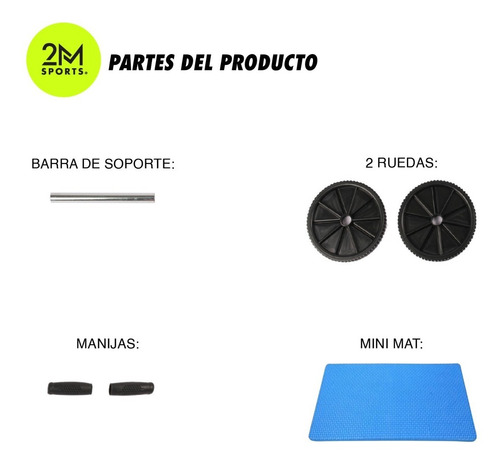 Imagen 3 de 10 de Kit Set Entrenamiento Rueda Abdominales + Soga Saltar Gym