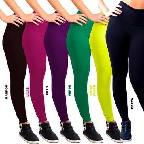Imagem 5 de 8 de Kit 5 Calça Legging Leg Lisa Cintura Alta Poliamida Academia