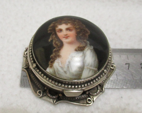 Alhajero Pastillero Plata 925 Miniatura Porcelana Joven Dama (Usado)
