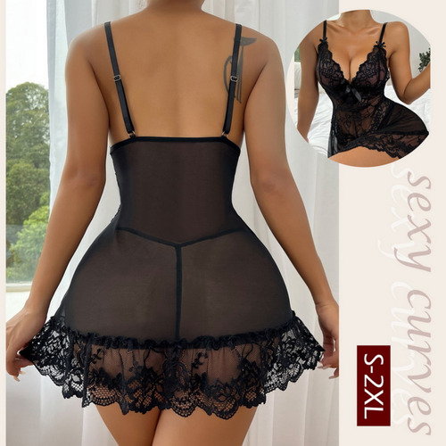 Conjunto Ropa Interior Lencería Encaje Mujer Sexy Body Tanga Negro Xl
