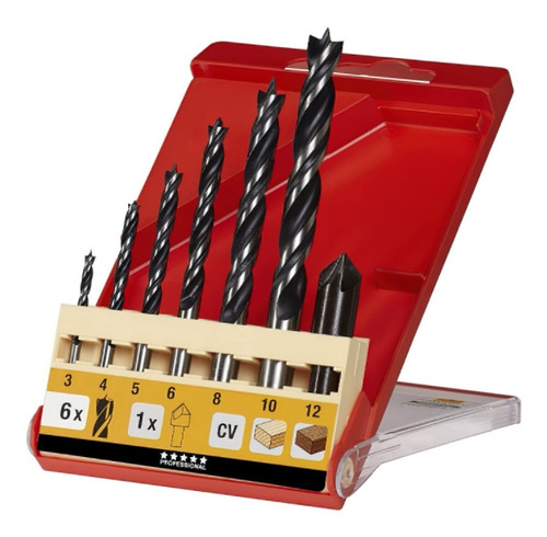 Juego Set Kit Mecha Y Avellanador Madera Estuche Carpinteria