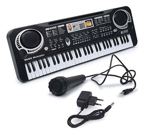 Teclado Brinquedo Infantil Eletrônico Com Microfone - Preto 127/220v