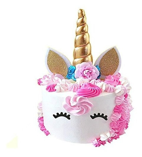 Palksky Handmade Gold Unicorn Birthday Cake Toppers Set Unic