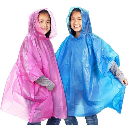 10 Poncho Lluvia Desechable Para Niño Capucha Plastico