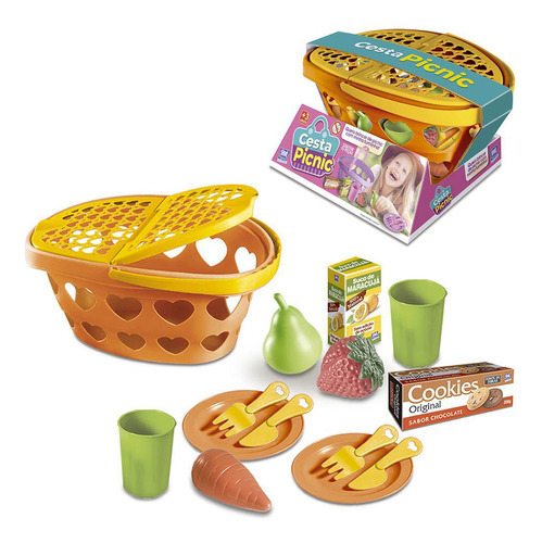 Kit Cozinha Infantil Piquenique Cesta Fruta E Acessórios