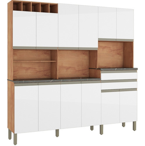 Cozinha Compacta Malbec Prime 12 Portas 2 Gavetas 100% Mdf Cor Castanho com Branco