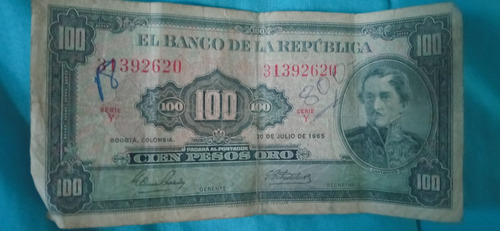 Billete De 100 Pesos 1965