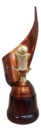 Trofeo Metálico Alegoría Base Madera Basquet Basket Aro 28cm