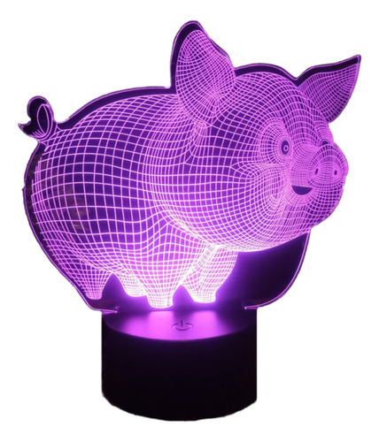 Cerdito 3d Lampara Led 3d Ilusión Control 16 Colores + Touch