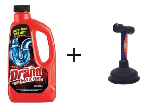 Destapacaños Liquido Drano Maxi Gel + Bomba De Mango Corto