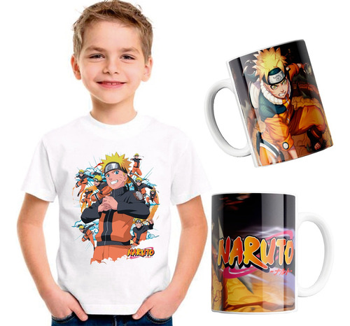 Playera Naruto Para Niños Anime Kit Con Taza Naruto Anime