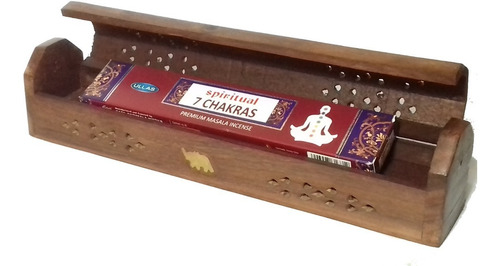 Imagen 2 de 3 de Baúl Porta Incienso De Madera Hindú Y Caja Masala 7 Chakras