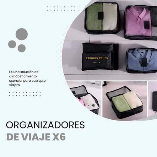 Set Organizador De Valija MTL X6 Unidades Color Negro Neceser Bolso Viaje Ropa Doblada Lavable Plegable Resistente Práctico Portátil